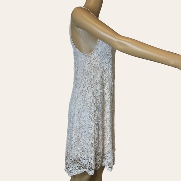 Ginger G A-Line Dress Medium M Cream Full Lace Lined Knee Length Stretch - Picture 3 of 16